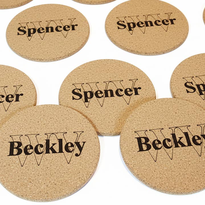 Ensemble de sous-verres personnalisés État & Ville en liège – Personnalisé pour la vente par Cul de Sac Critters