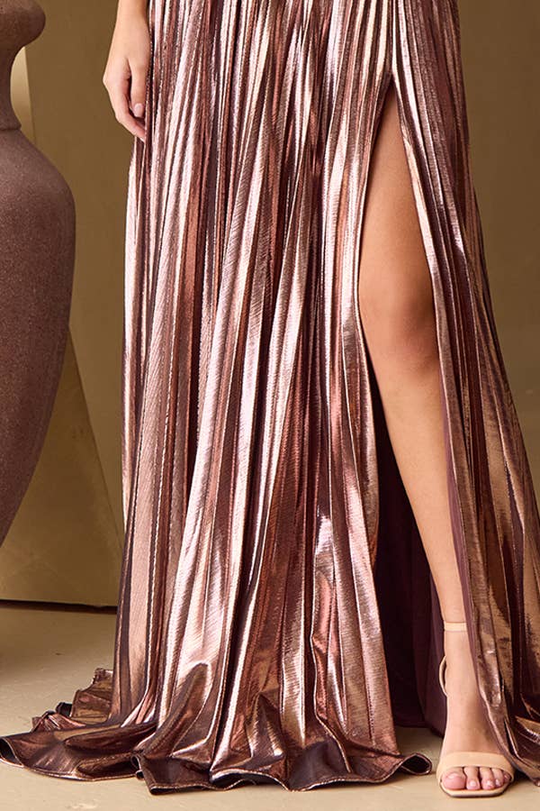 Babyfox Apparel - Wholesale Gown - Women's - Strapless Accordion Pleat Metallic A Line Dress8