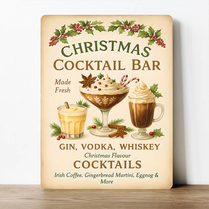 Enseigne Métallique Vintage de Bar à Cocktails de Noël Boissons Festives pour la vente par The British Metal Signs Company