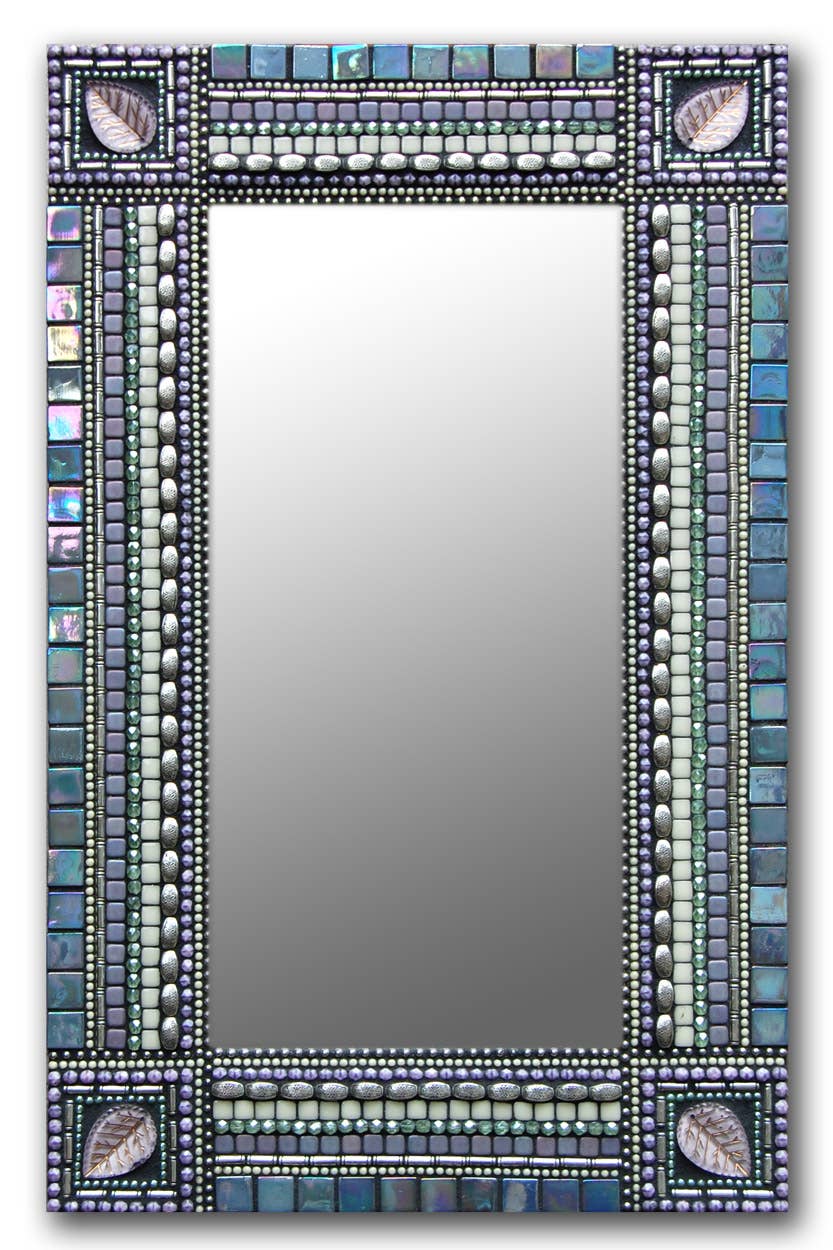 Zetamari Mosaic Artworks - Wholesale Wall Mirror - Rectangle/Square: Grey Grape Leaf1