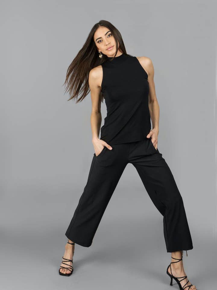 Sleeveless Mock Neck Top (Black) for wholesale by KiraGrace