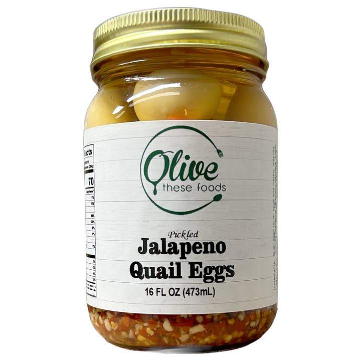OLIVE THESE FOODS - Wholesale Pickled Vegetables - Pickled Veg: Pickled Jalapeño Quail Eggs (16 oz / 454 g)