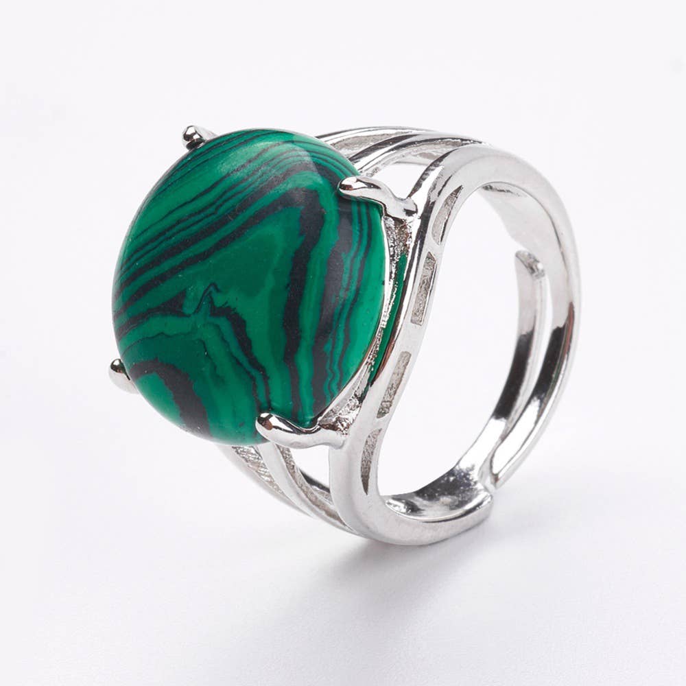 VIE - Vendita all'ingrosso Anelli cocktail/statement - Anello regolabile placcato argento con grande pietra circolare43