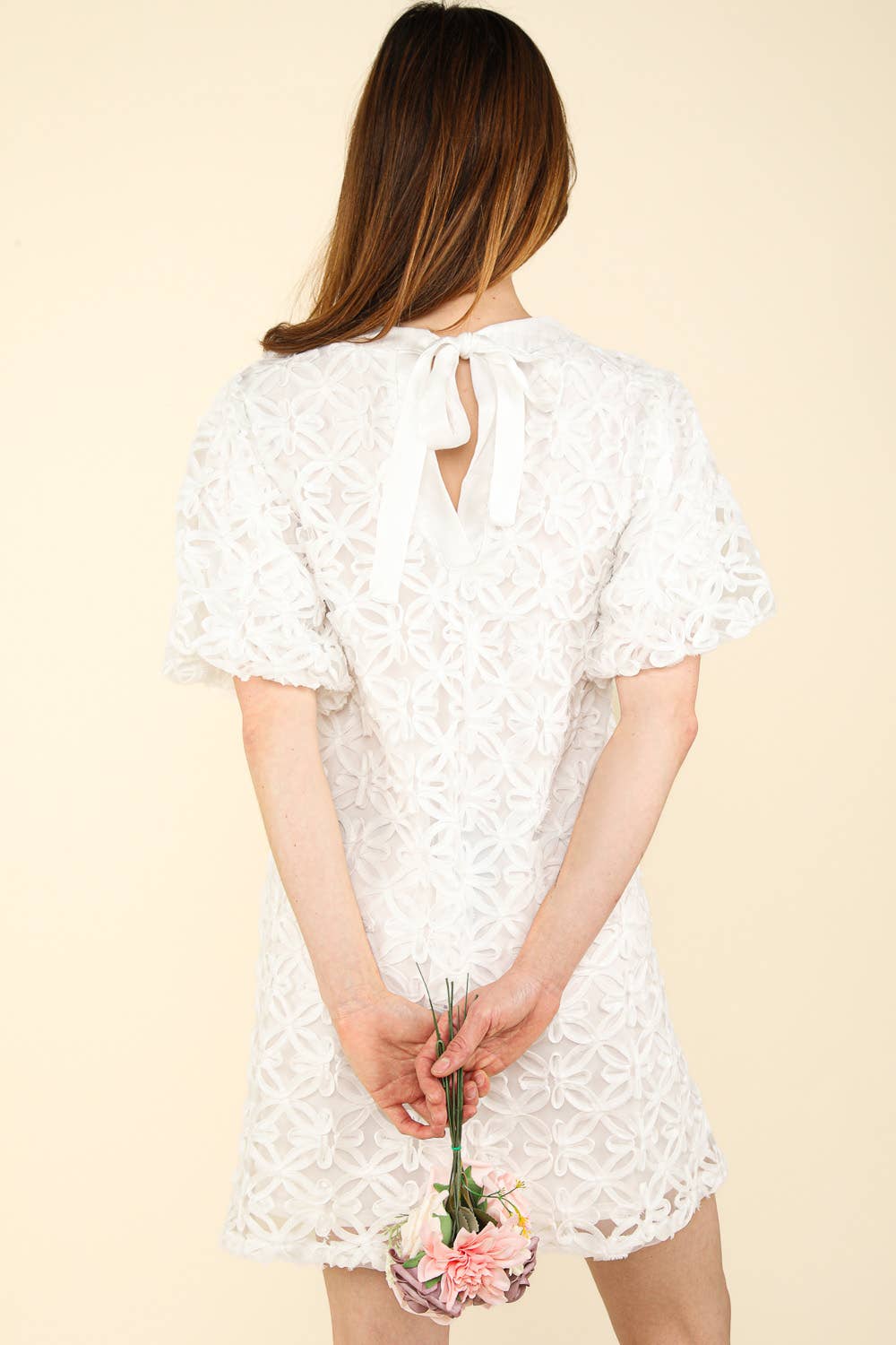 VERY J - Vente Robe – femme - VD33908-3D Mini-robe à manches bouffantes en organza à texture florale7