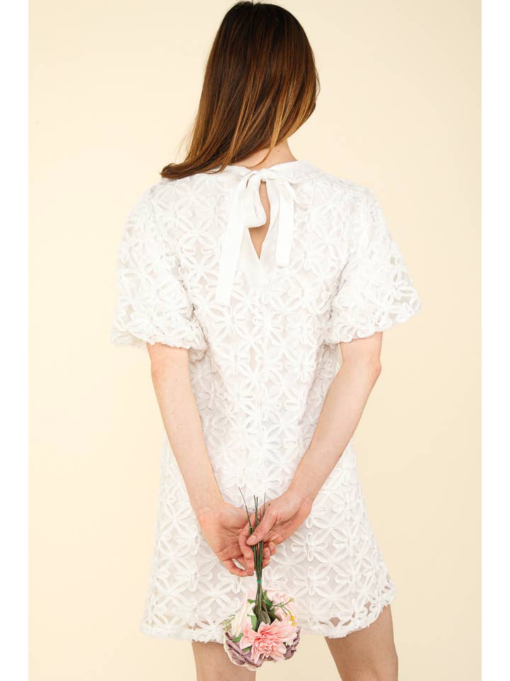 VERY J - Vente Robe – femme - VD33908-3D Mini-robe à manches bouffantes en organza à texture florale7