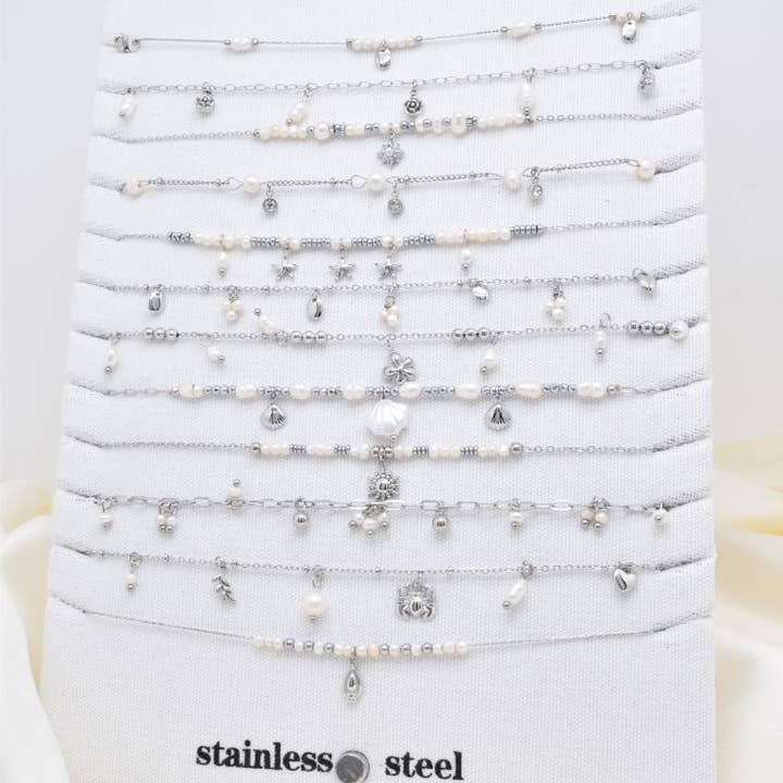 Freshwater pearl necklace in stainless steel - BJ210240AR for wholesale by Kapyco