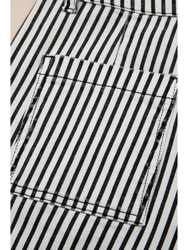 Rayures Noires Jean en denim à taille haute avec poche plaquée et coupe droite en vente sur Faire4