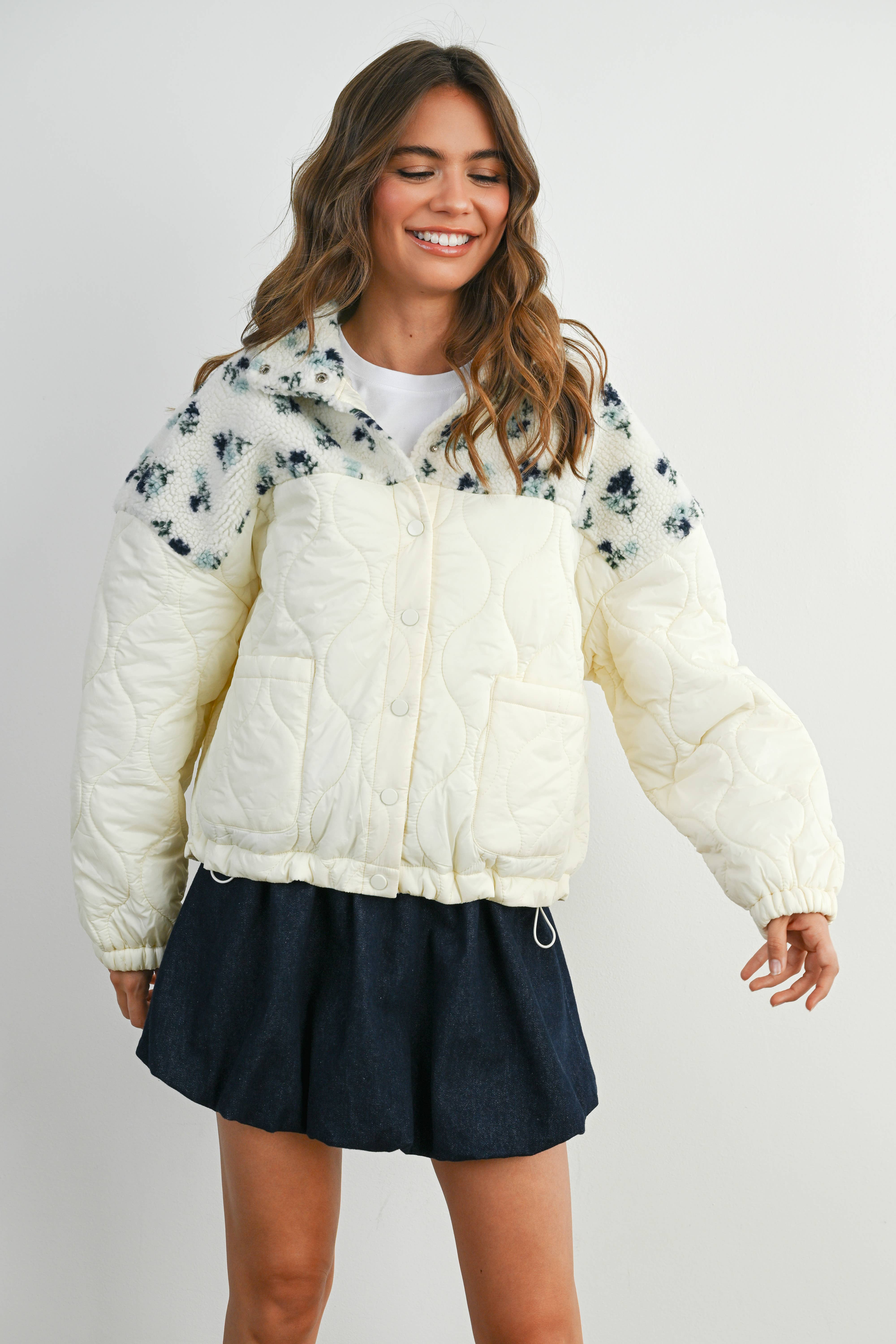 BUTTERMELON - Vente Veste – femme - Veste matelassée à manches longues à fleurs - BMJ785825