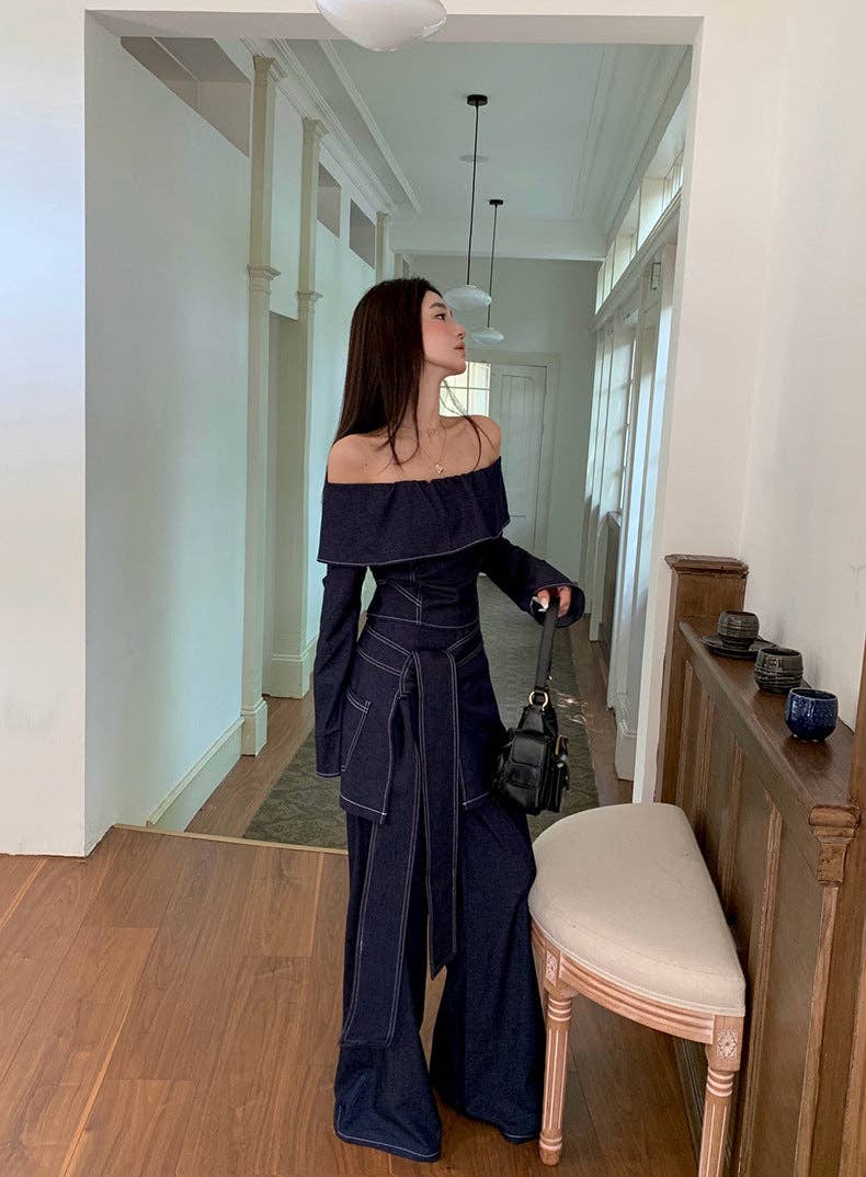 Marayn – wholesale Top & pants set (NOT Loungewear) – Women's – Retro Cowgirl Chic OffShoulder Top  WideLeg Set13