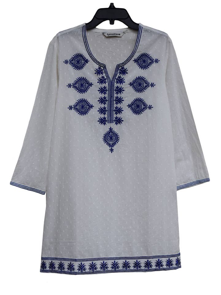 SRB Pure Cotton Self Design Embroidered Tunic, Top, Blouse for wholesale by Ayurvastram