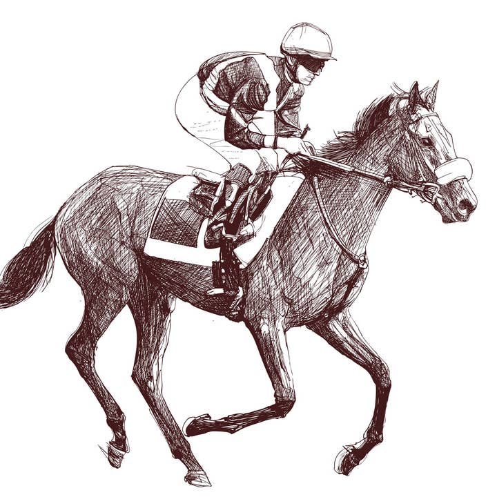 Equestrian/ Horse and Jockey Sketch Hand Towel/Oatmeal for wholesale by Ox Bow Decor