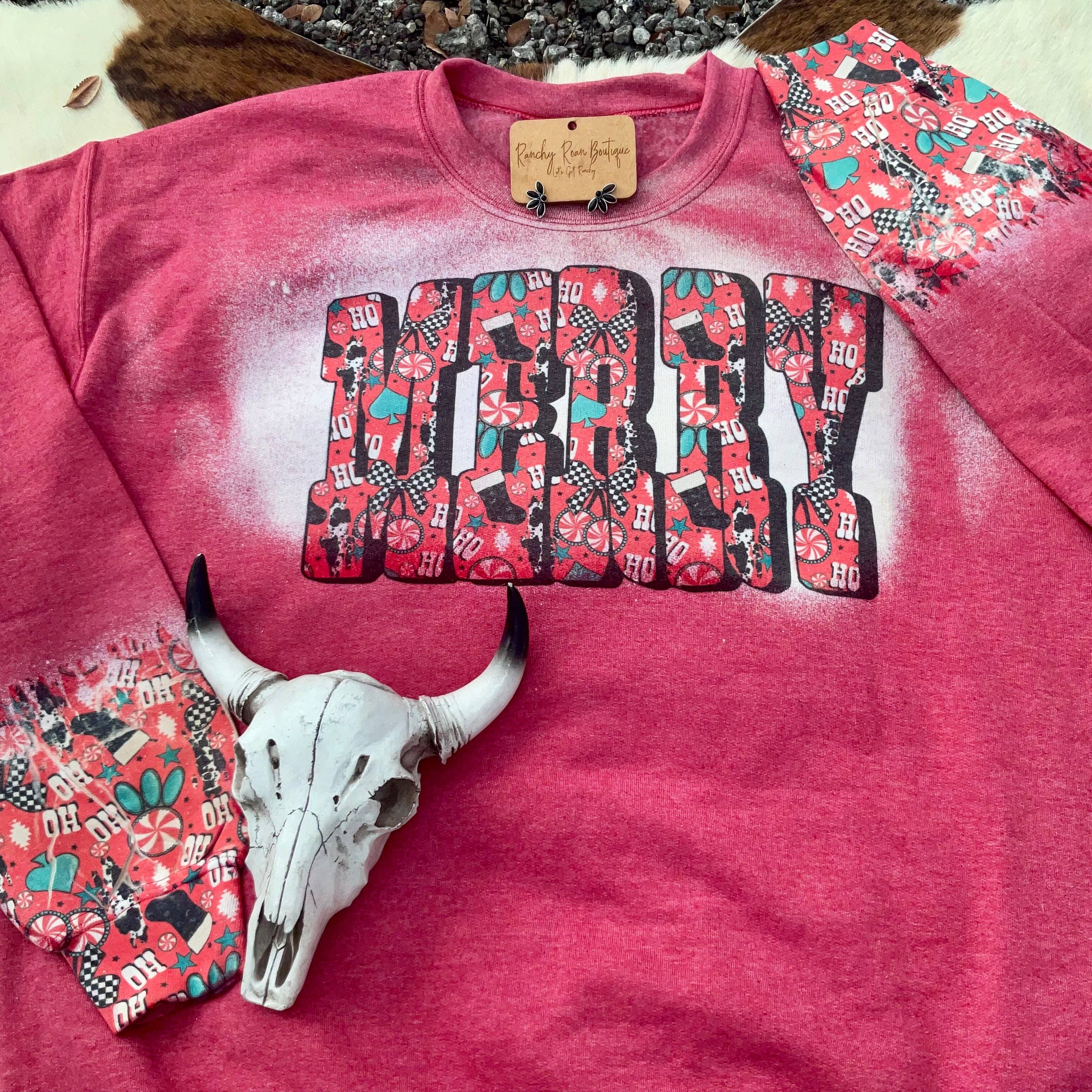 Ranchy Roan Boutique - Wholesale Graphic Sweatshirt - Women's - Merry & Ranchy Christmas Bleached Western Sweatshirt2