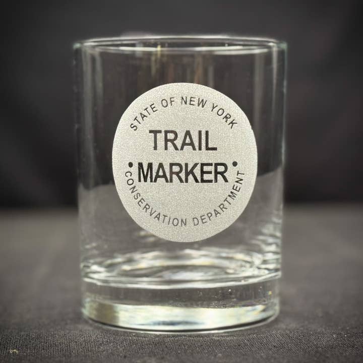 Trail Marker - 14 oz Double Rocks Glass for wholesale by Adirondack Etching LLC