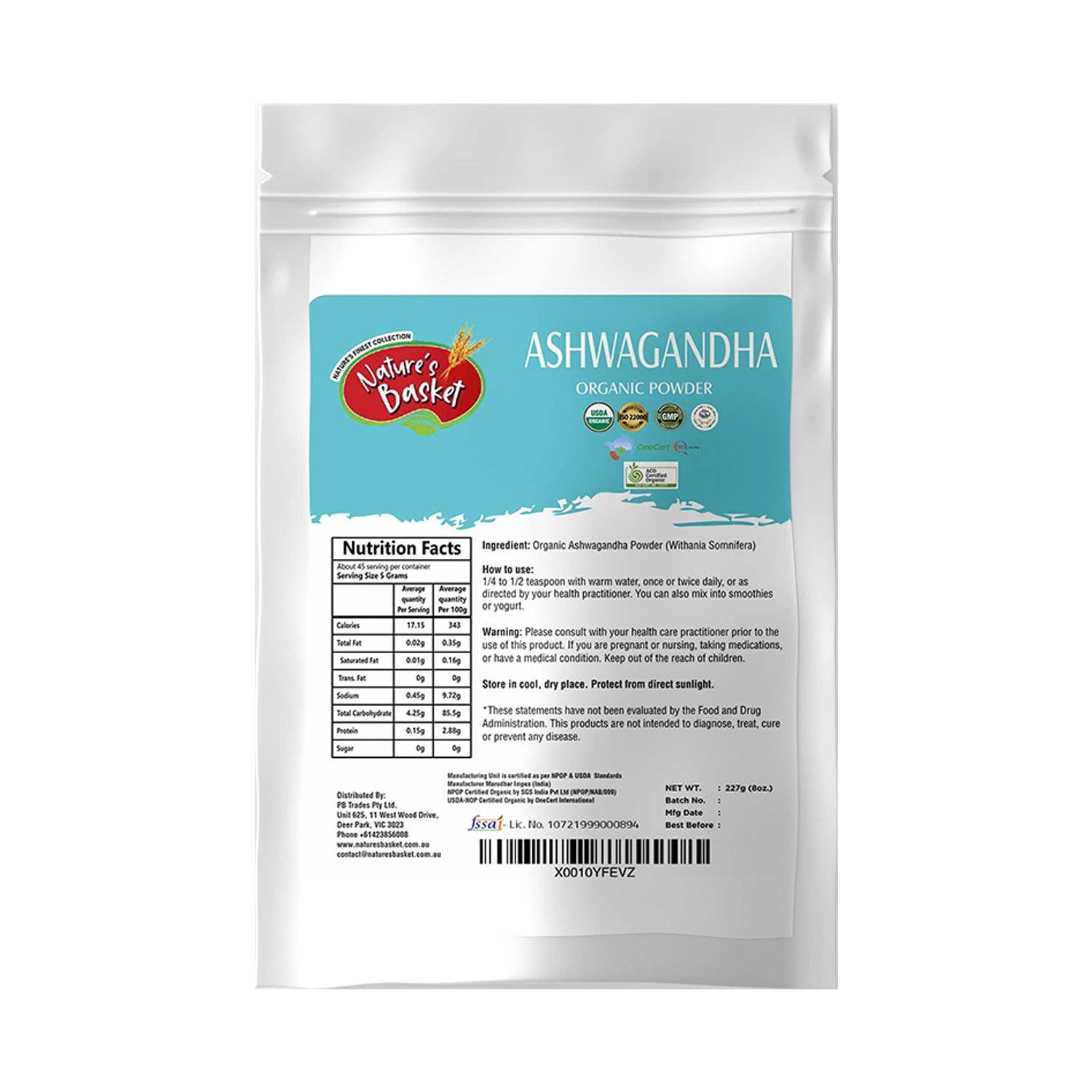 Natures Basket - Wholesale Protein/Superfood Powder - Nature's Basket Ashwagandha (Withania Somnifera) Powder 227g1
