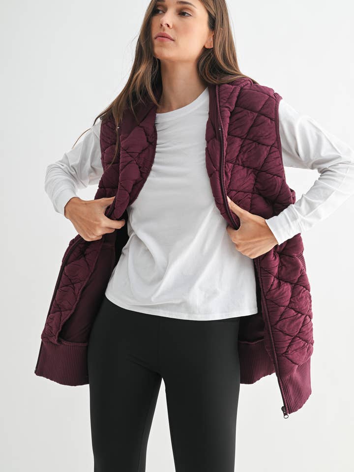 Mono B - Wholesale Outerwear Vest - Women's - Oversized Quilted Fleece Vest with Hood9