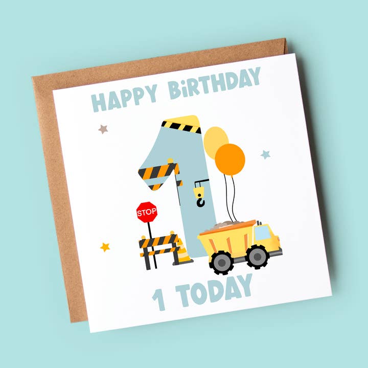 cartão de aniversário de idade, 1º aniversário, construção por atacado de Lynseylovez