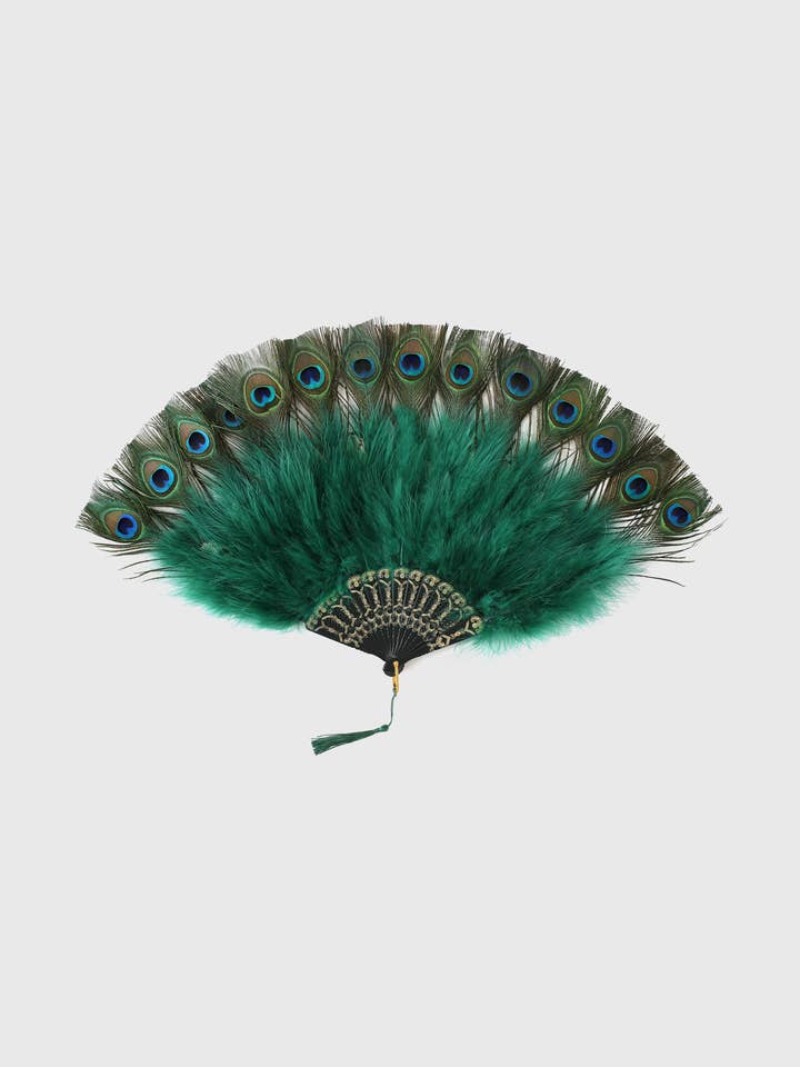 Vintage Marabou Peacock Feather Hand Fan for wholesale by BABEYOND