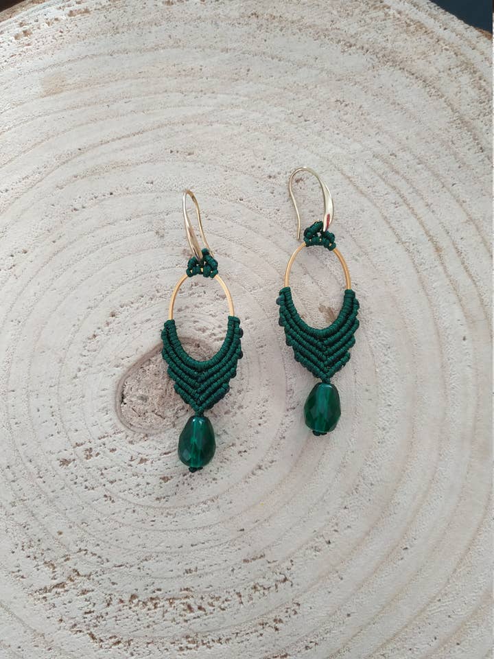 Forest Green Oval Macrame Earrings for wholesale by Kalliopi P. Giannoula - Poppygshop