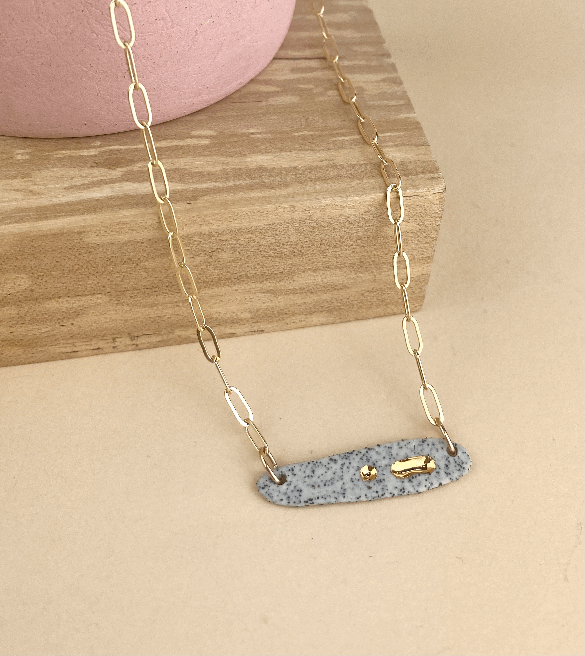 Barrow PDX - Wholesale Pendant/Charm Necklace - Lascaux Necklace - Ceramic Abstract Necklace, Goldfill Chain4