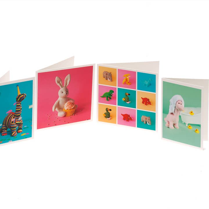 Best Years Ltd - Wholesale Baby Card - Knitted Dinosaur Toys in Grid Pattern Greetings Card