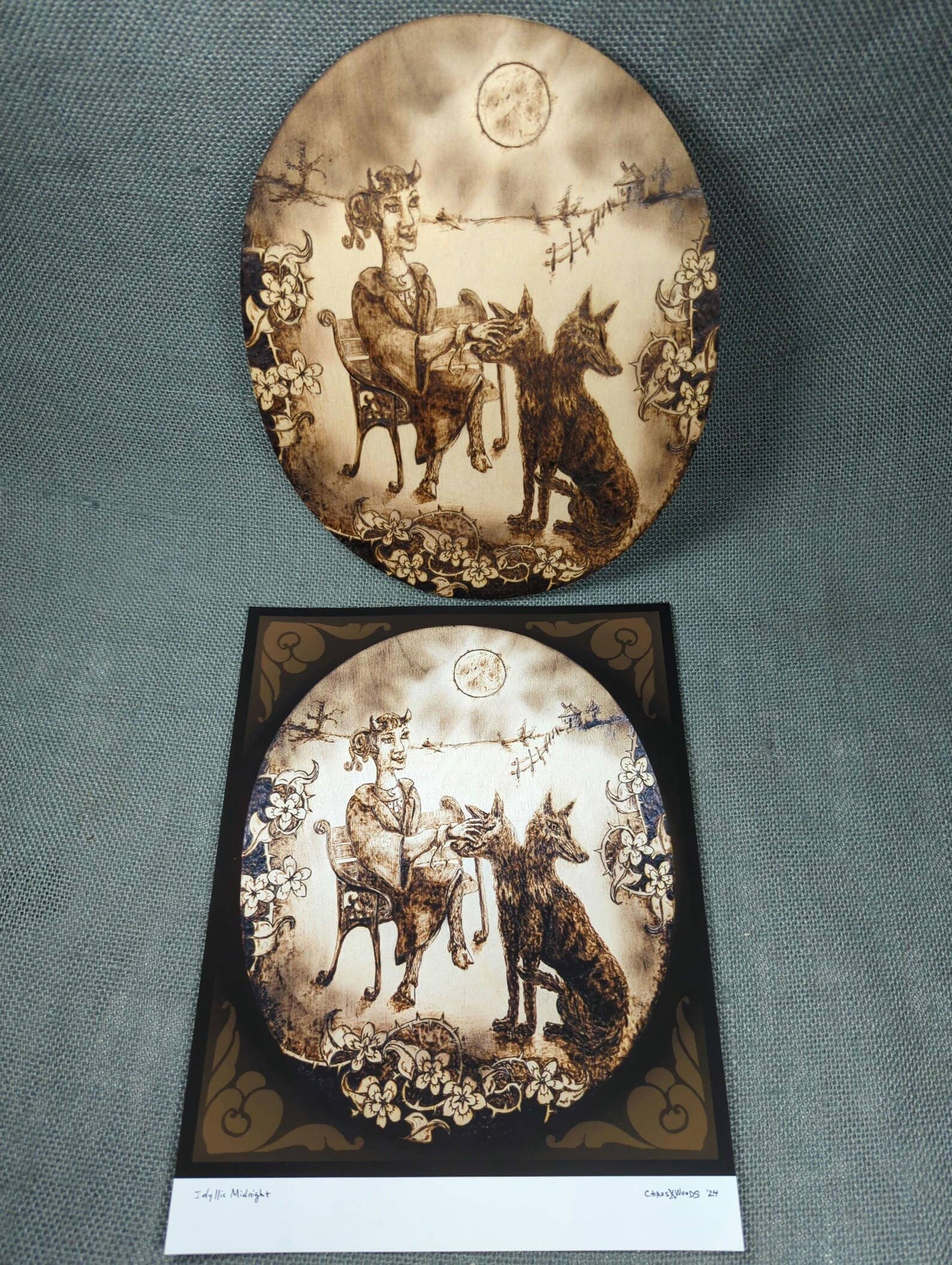 Chaos Woods - Wholesale Art Print - Full moon, faun & two-headed dog fantasy print3