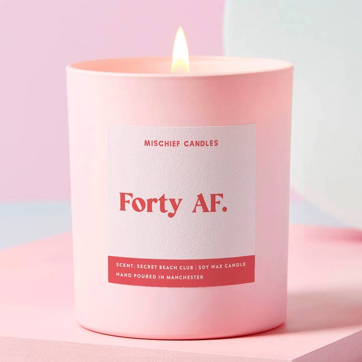 Mischief Candles - Vente Bougie en bocal - Cadeau de 40e anniversaire, bougie amusante pour 40e anniversaire, Forty AF2