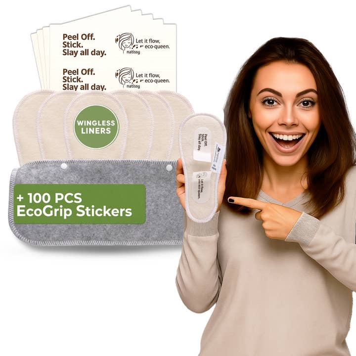 Wingless Reusable Panty Liners with Adhesive Sticker (TANGA, 7-Pack) - Natural Unbleached for wholesale by natissy