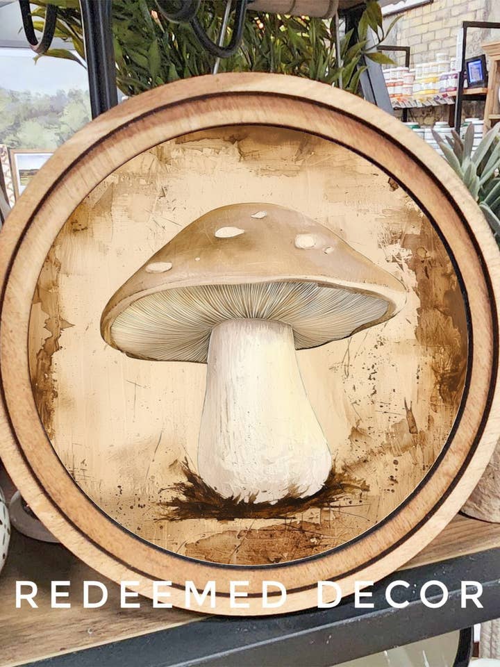 Arte de Hongos Redondo de 8" para venta al por mayor de Redeemed Decor