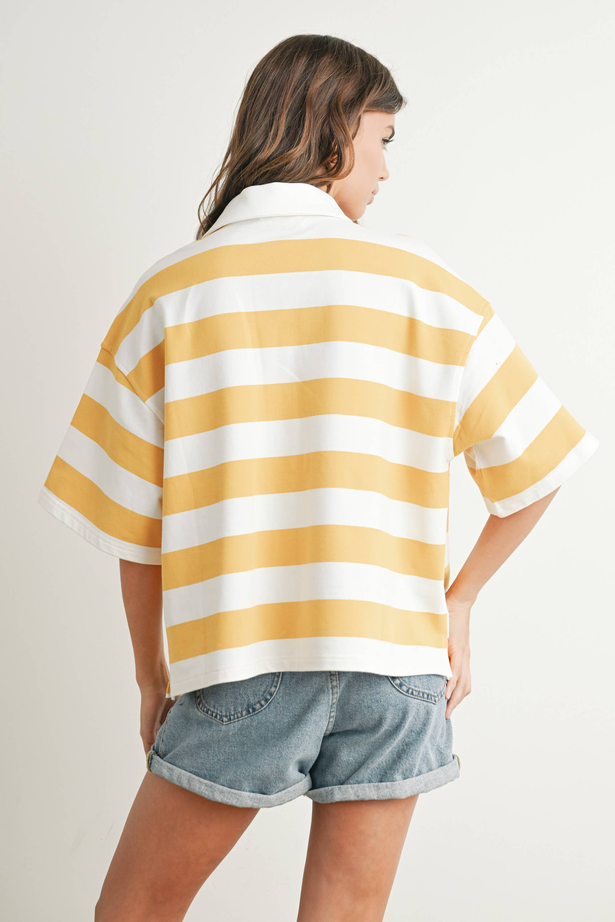 BUTTERMELON - Wholesale Polo - Women's - Striped Oversized Polo Shirt - BMT771025