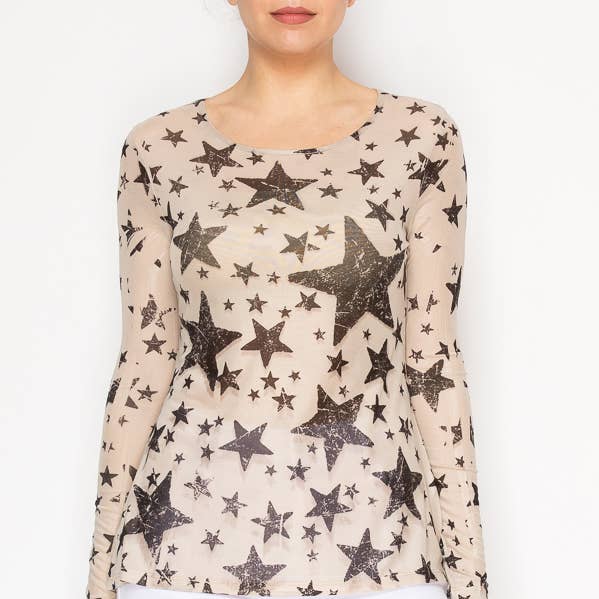 Top minimalista transparente de manga larga de malla – 4846TP PSTSR para venta al por mayor de Origami Apparel ~ Lace and Crochet inspired