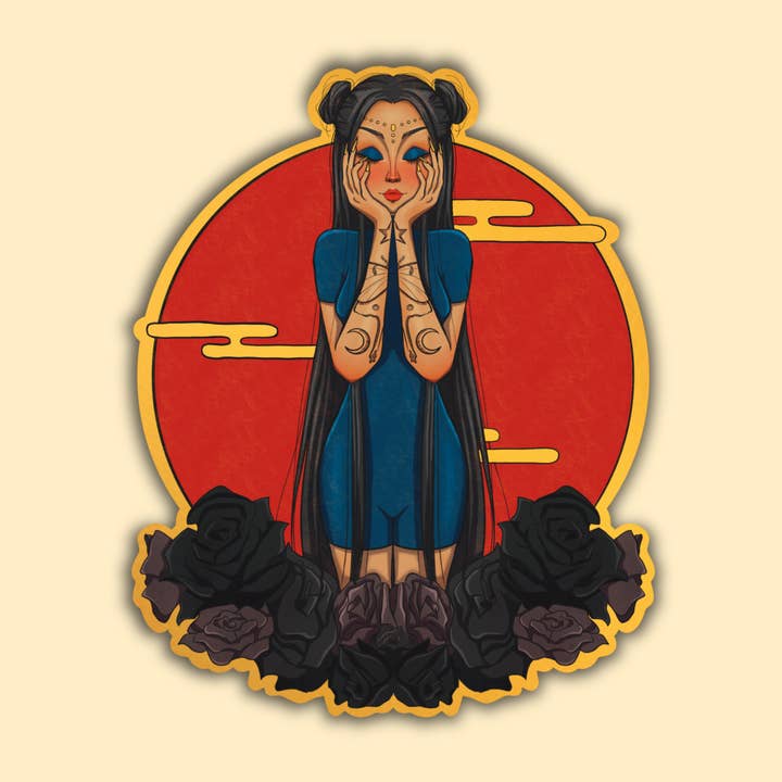 Autocollant imperméable en or brossé Spacebuns pour la vente par Kelsiekishidraws