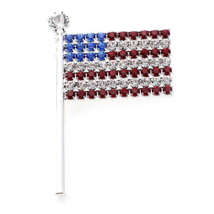 Épingle drapeau américain en strass multicolore argent (60090-199) pour la vente par Cool Crystals