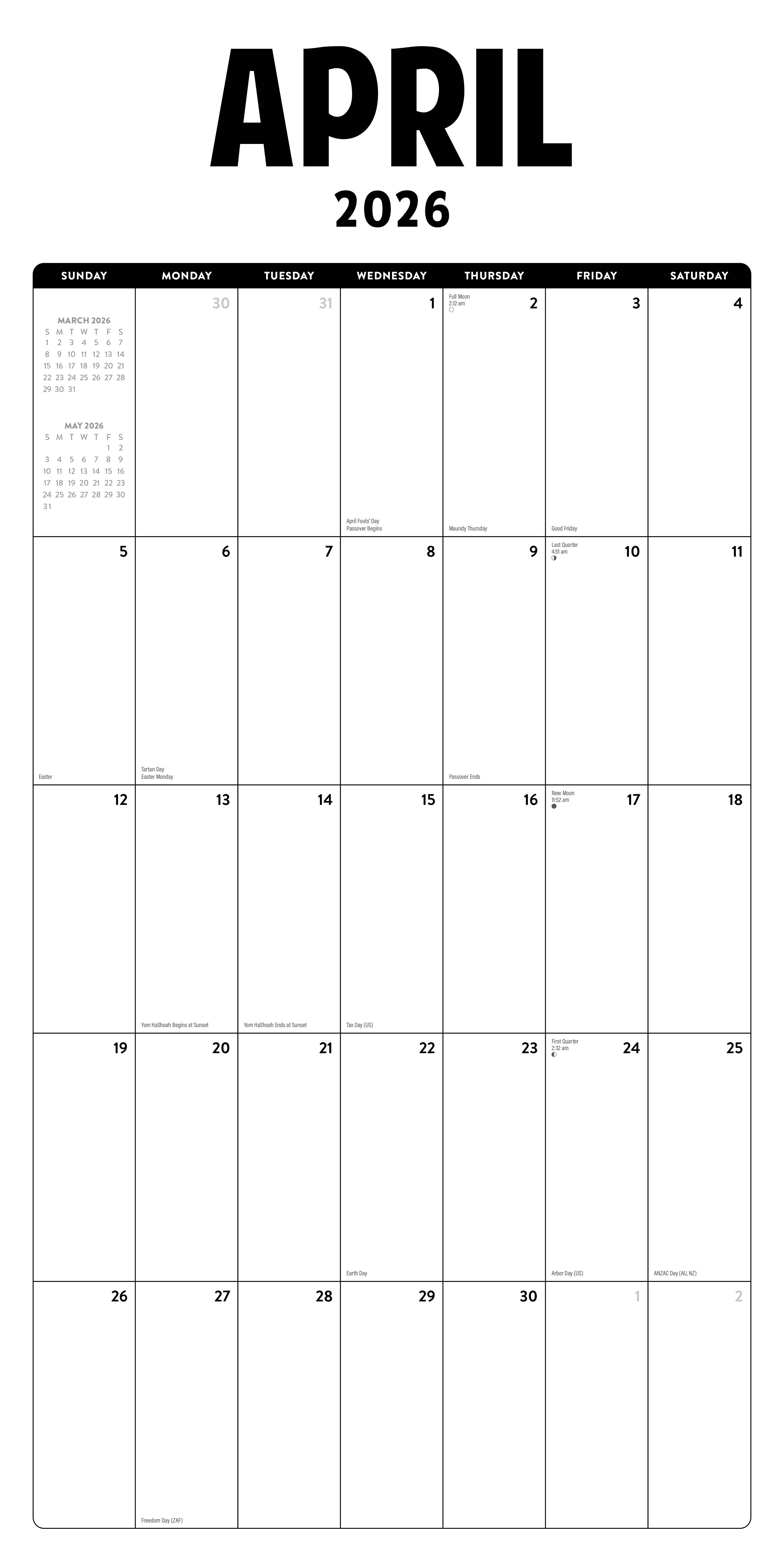 Marble City Press - Vente Calendrier - Grand Calendrier Mural N&B 2026 Marble City Press2