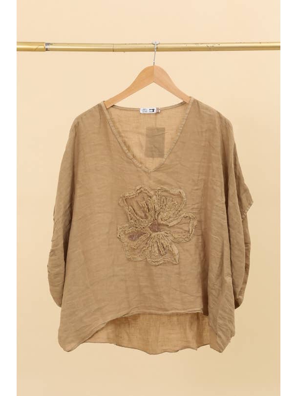 LÉA & LUC - Wholesale Tunic - Women's - Blouse with a flower in 100% Linen REF. 112099
