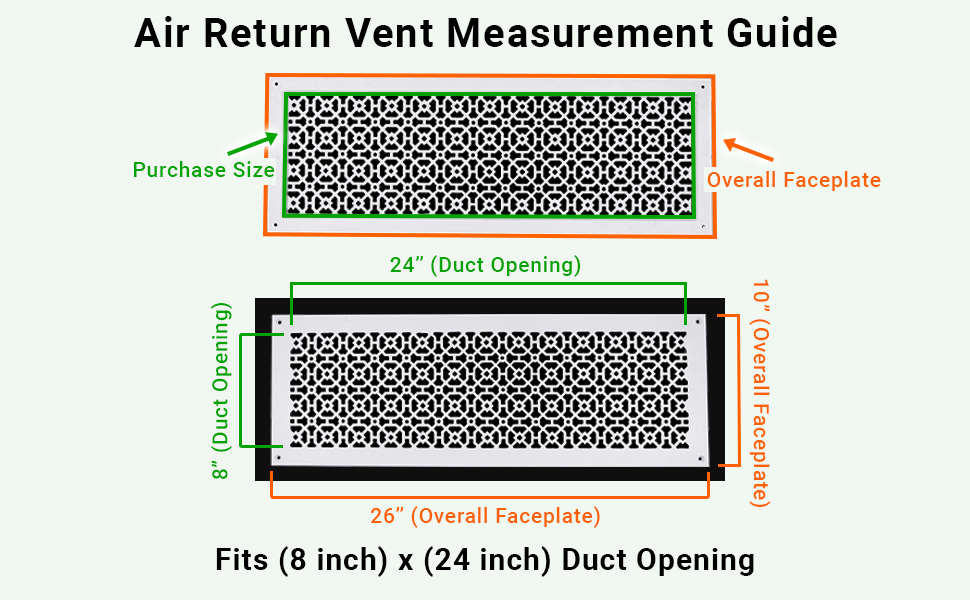 Registers and Hardware Hub Inc. - Wholesale Dimensionele/3D-muurkunst - Air Return Grill 8 „x 24" kanaalopening | Massief gegoten aluminium5