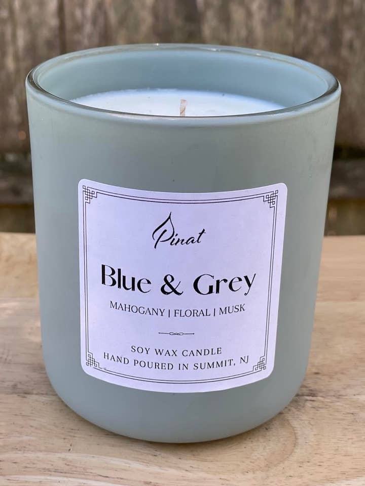Bougie en cire de soja bleue et grise pour la vente par Pinat