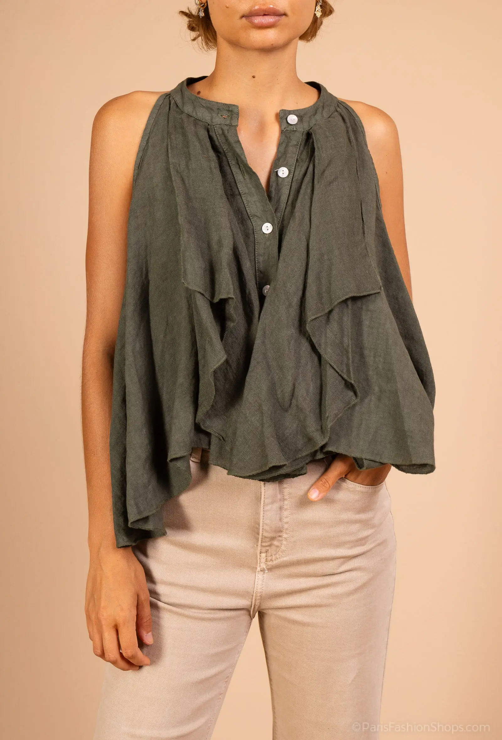 Shyloh - Wholesale Button Down Shirt - Women's - Ruffled linen top 158195