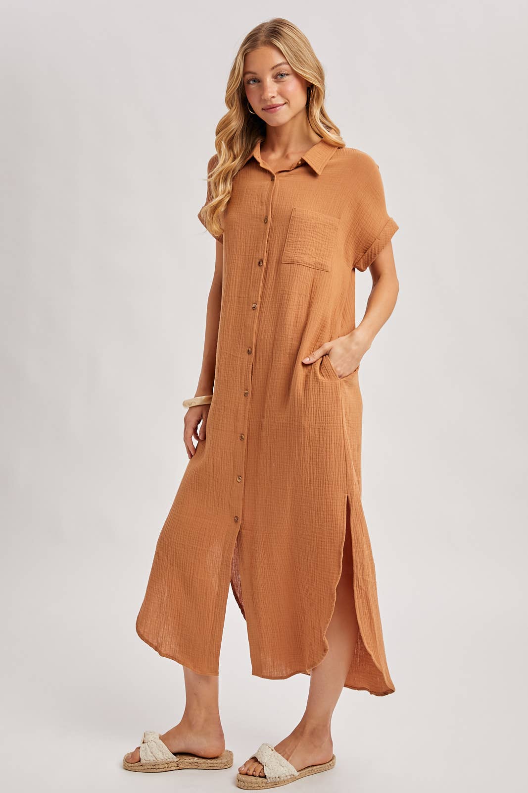 Bluivy - Wholesale Dress - Women's - BUTTON UP MAXI SHIRT DRESS WITH POCKET53