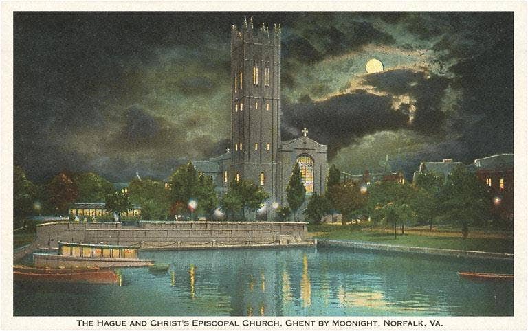 Found Image Press - Wholesale Postcard - Postcard VA-34 Moon over Episcopal Church, Norfolk0