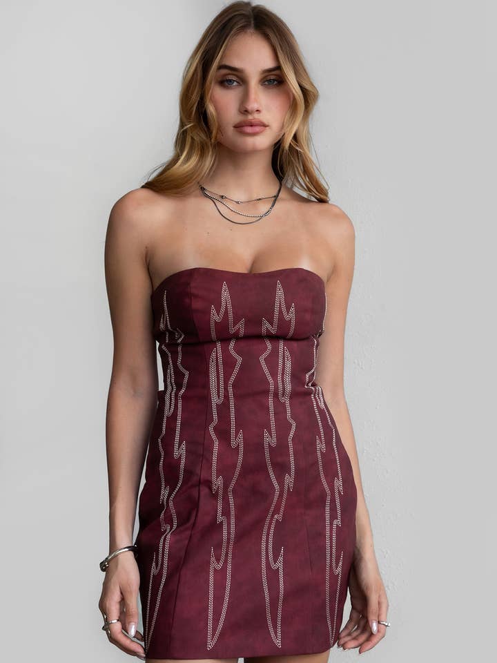 TICTOC - Wholesale Dress - Women's - ARIZONA Embroidered Western Strapless Bodycon Mini Dress1