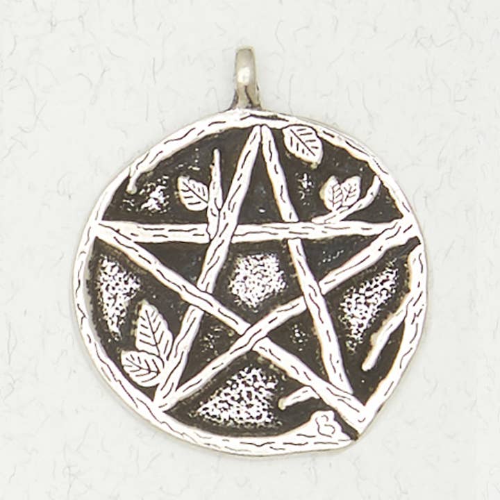 Wicca Pewter Pendant Necklace - Pentacle w/Leaves for wholesale by Nirvana LLC