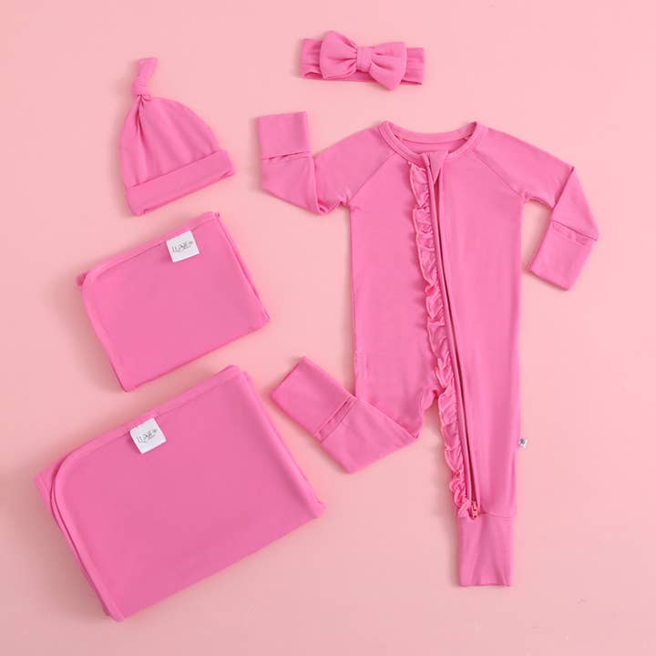 Luxie Charm - Wholesale Bodysuit (Footed) - Baby - Perfectly Pink Ruffled Romper NICU Going Home Outfit8