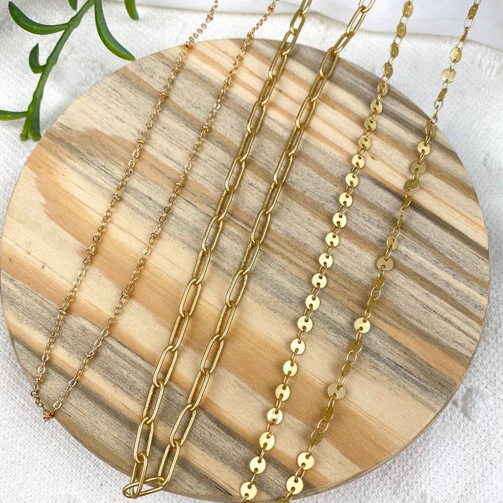 Light Shine - Wholesale Link & Chain Necklace - Paperclip Layering Necklace | Gold Plated Disc, Dainty Chain9