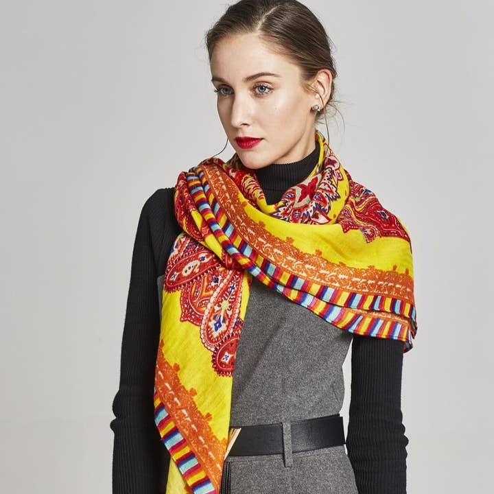Scarflings – Engroshandel Tørklæde - Dame – Marmelade Paisley Silke og Uld Wrap
