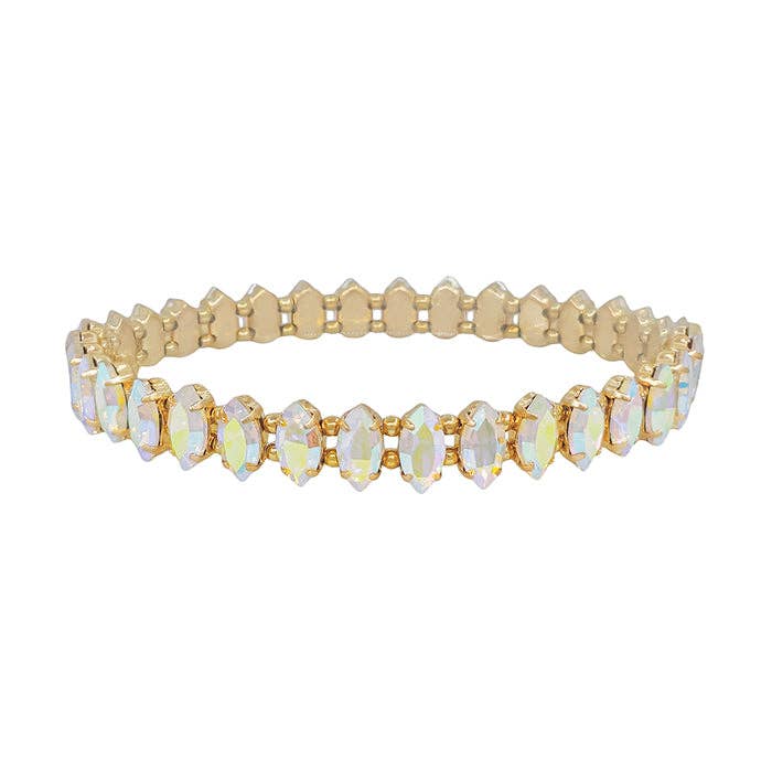 What's Hot - Wholesale Beaded Bracelet - AB Opal Marque Crystal and Gold Stretch Bracelet