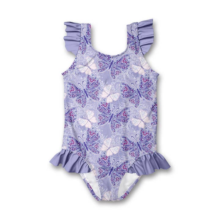 Girls Orchid Petal Butterfly Ruffle-Accent One-Piece Swim for wholesale on Faire