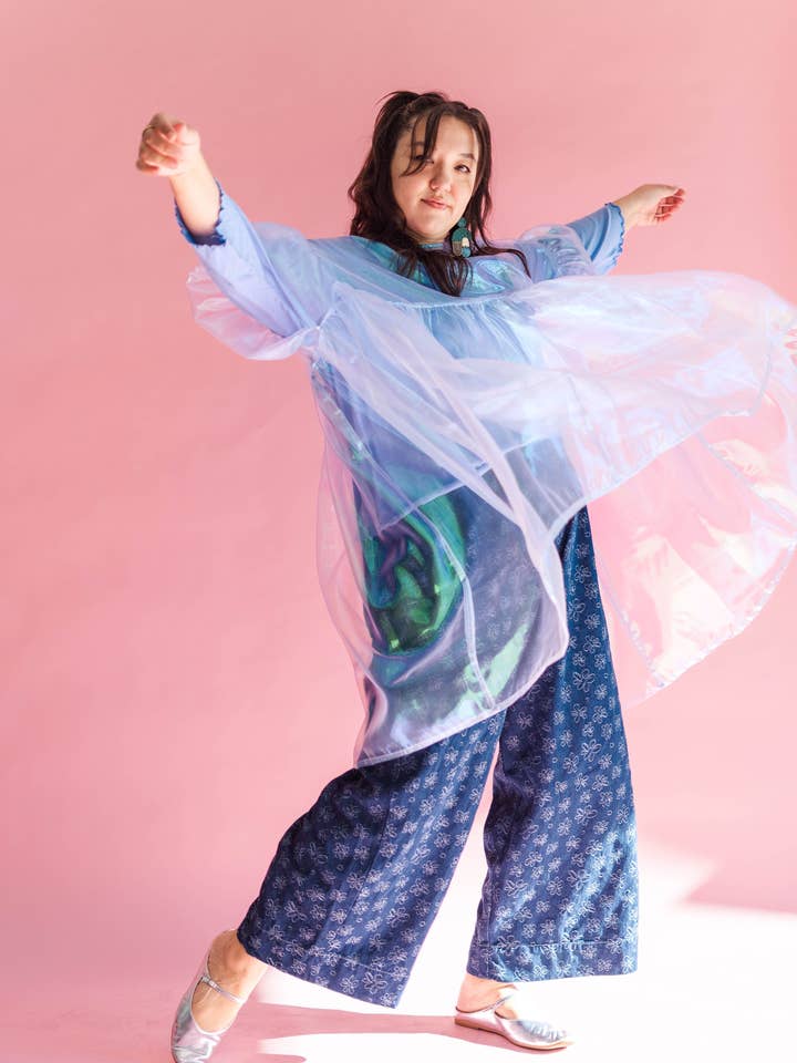 Nettle Studios - Wholesale Dress - Women's - Size Inclusive Plus Size Sheer Blue Ruffle Mini Dress Spring20