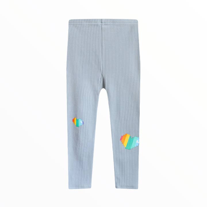 Leggings a coste da ragazza Dusty Blue Rainbow Heart per la vendita all'ingrosso da parte di iMiN Kids