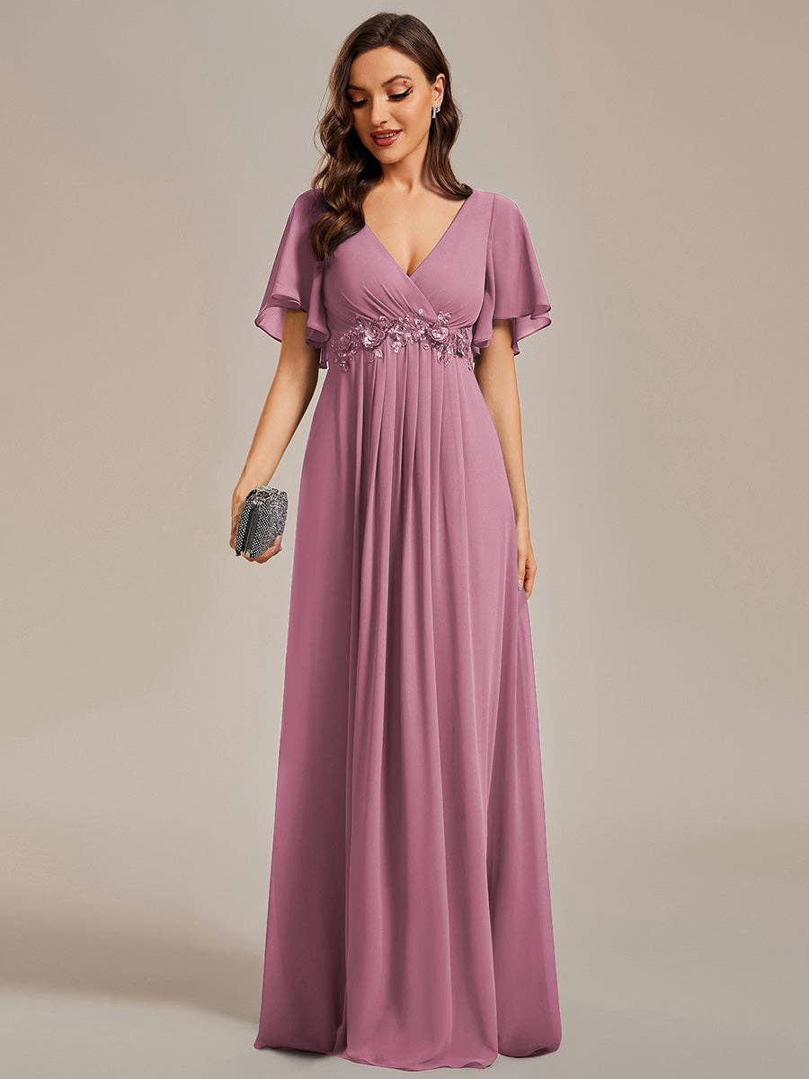 Ever-Pretty - Vente Robe de soirée – femme - Robe de demoiselle d'honneur plissée avec appliques et col en V41