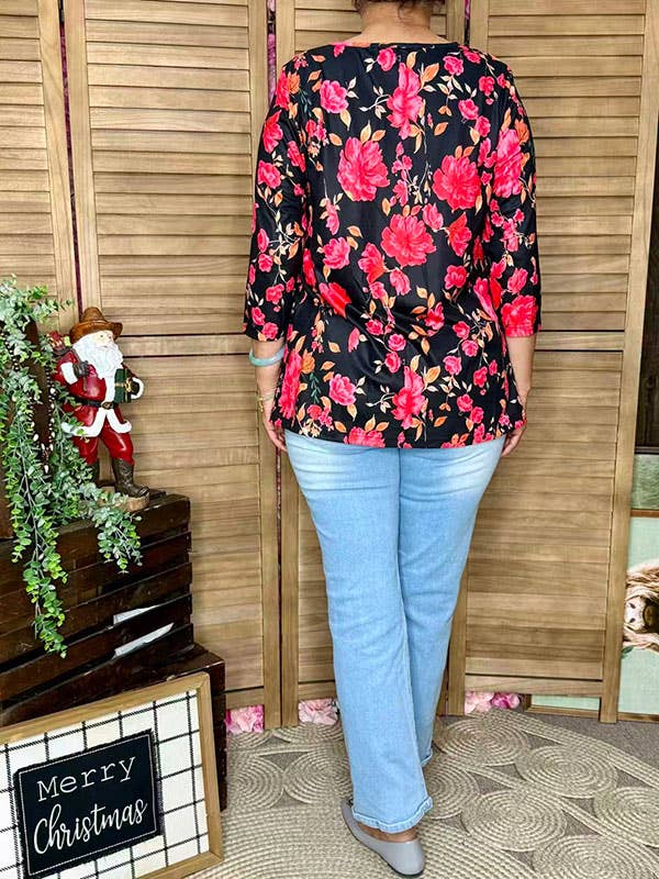 luluclothes - Wholesale Tunic - Women's - Floral embroidery & floral 3/4 sleeves women top XCH163393